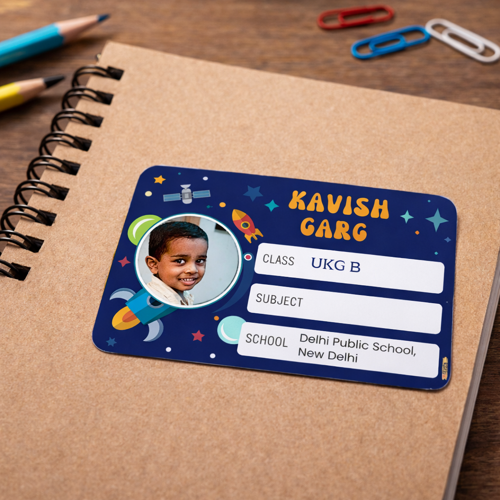 Personalized Kids Name Sticker for School Notebooks | Custom Photo Label (Space Theme)