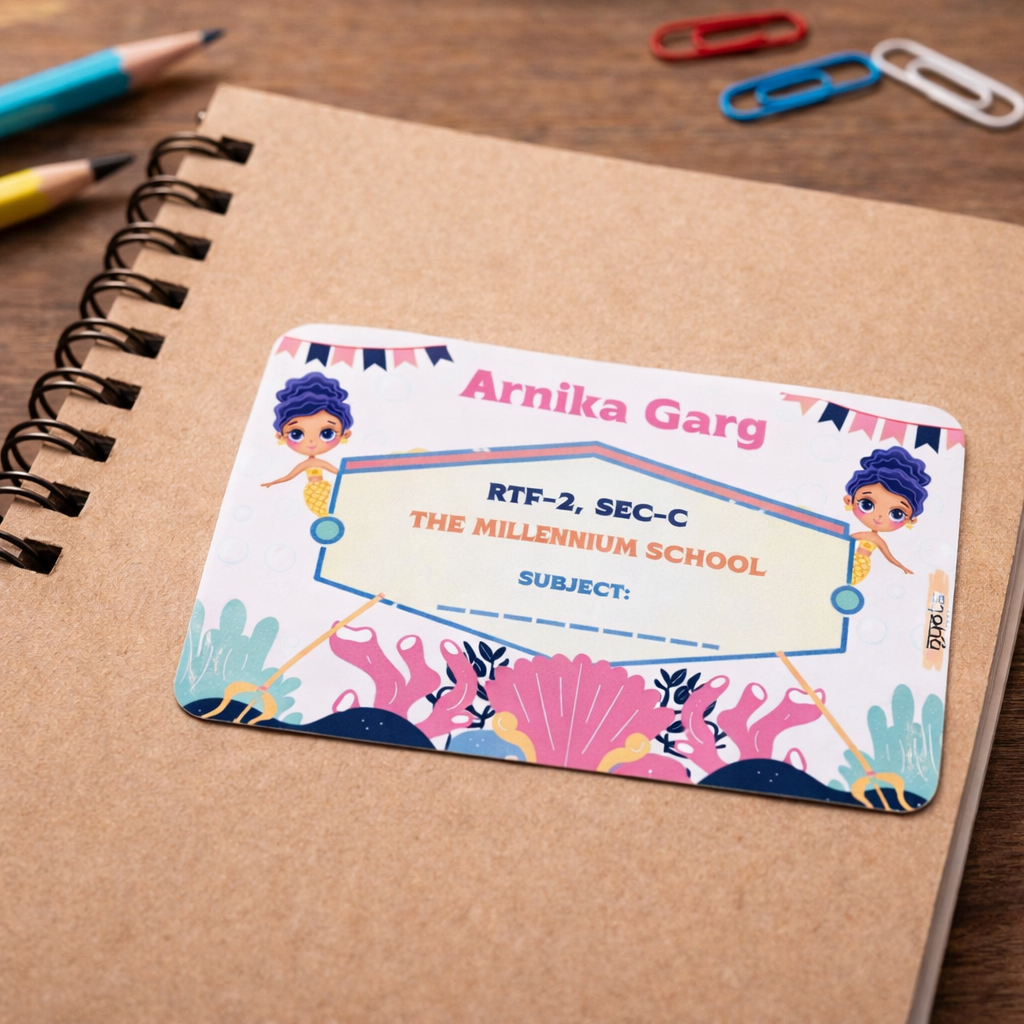 Custom Kids Notebook Sticker (Mermaid Design) | Name, Class & School Label