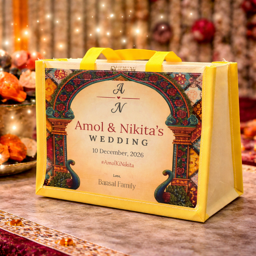 Personalized Wedding Gift Bag Royal Mandap Theme | Premium Return Gift Hamper Bag for Indian Weddings