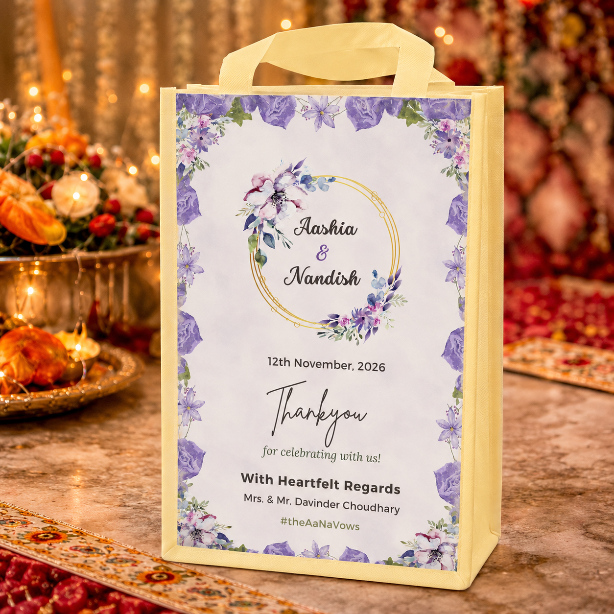 Personalized Wedding Welcome Tote Bag | Custom Wedding Thank You Gift Bag for Guests | Floral Return Gift Bag with Couple Names & Date