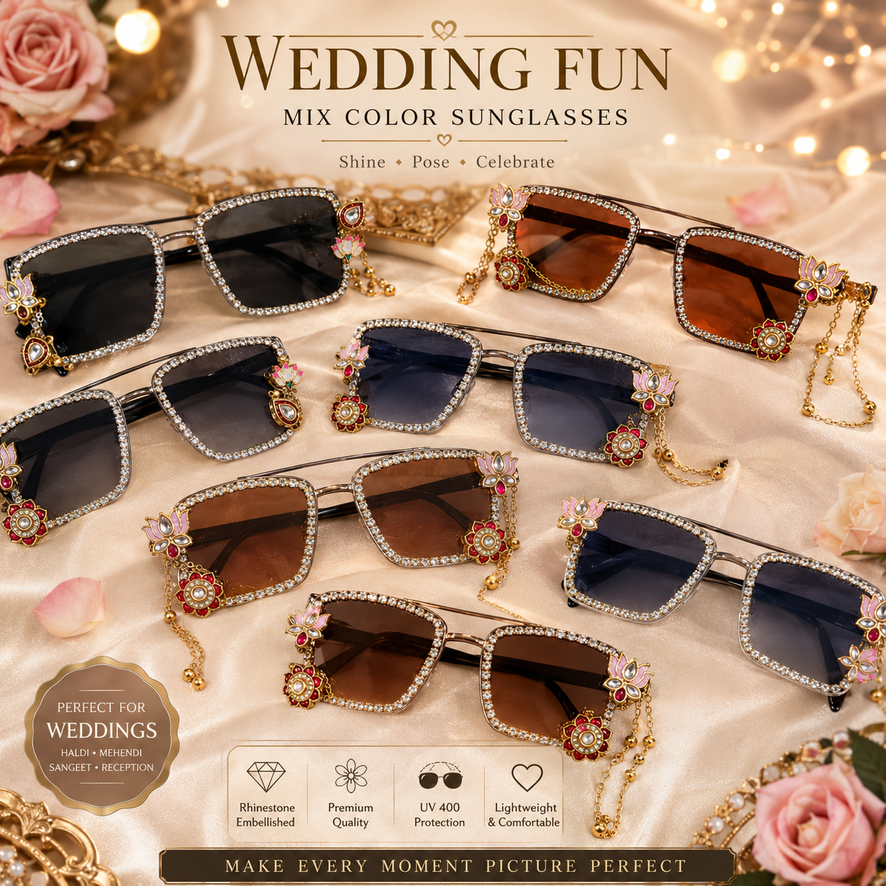 Kashmiri Bridal Sunglasses for Wedding Fun | Haldi, Mehendi & Sangeet Goggles