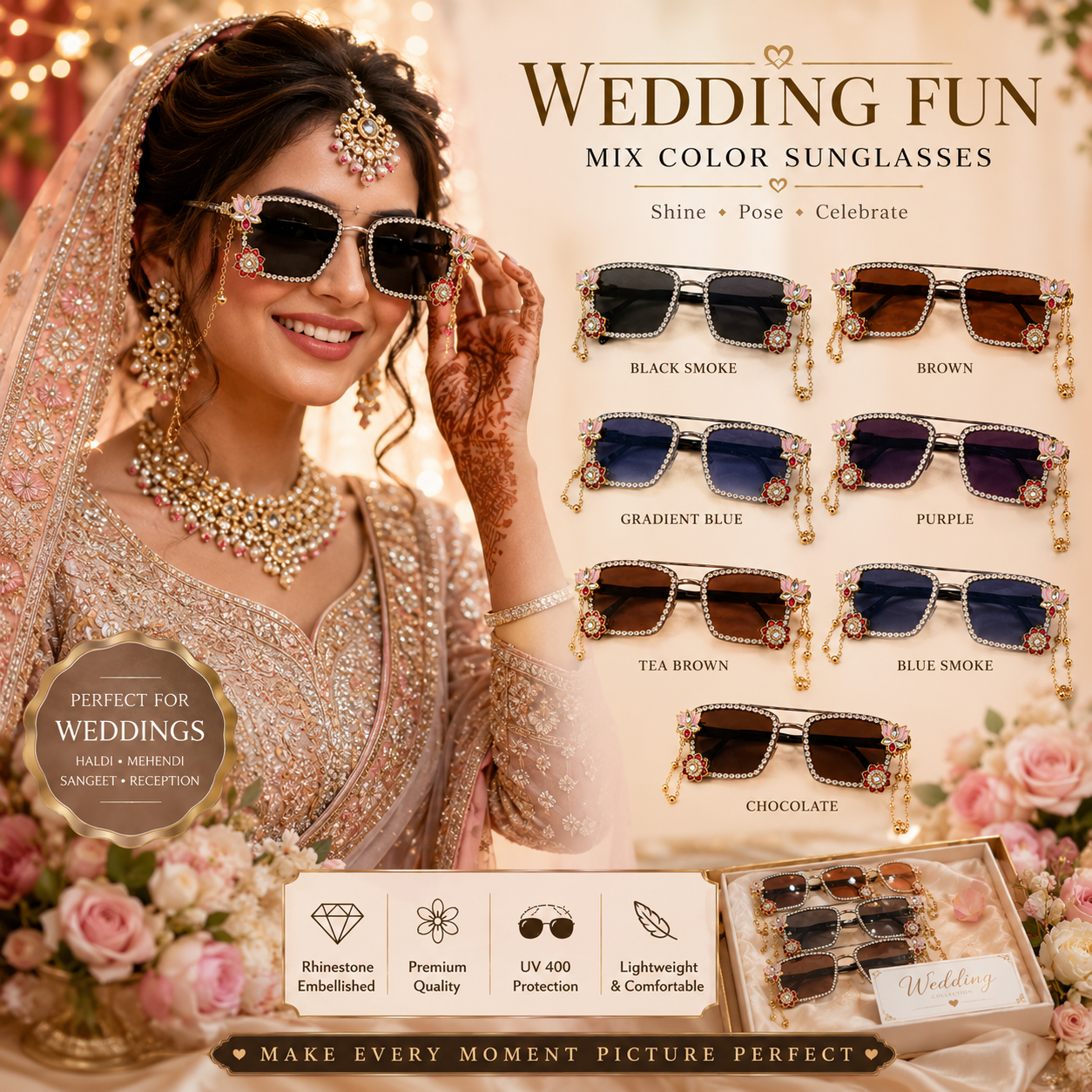 Kashmiri Bridal Sunglasses for Wedding Fun | Haldi, Mehendi & Sangeet Goggles