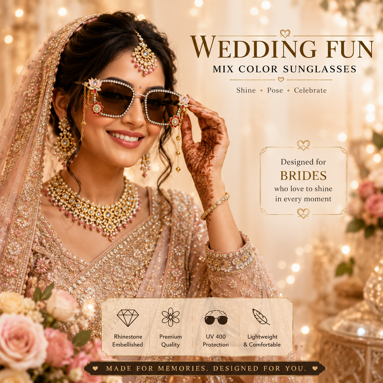 Kashmiri Bridal Sunglasses for Wedding Fun | Haldi, Mehendi & Sangeet Goggles
