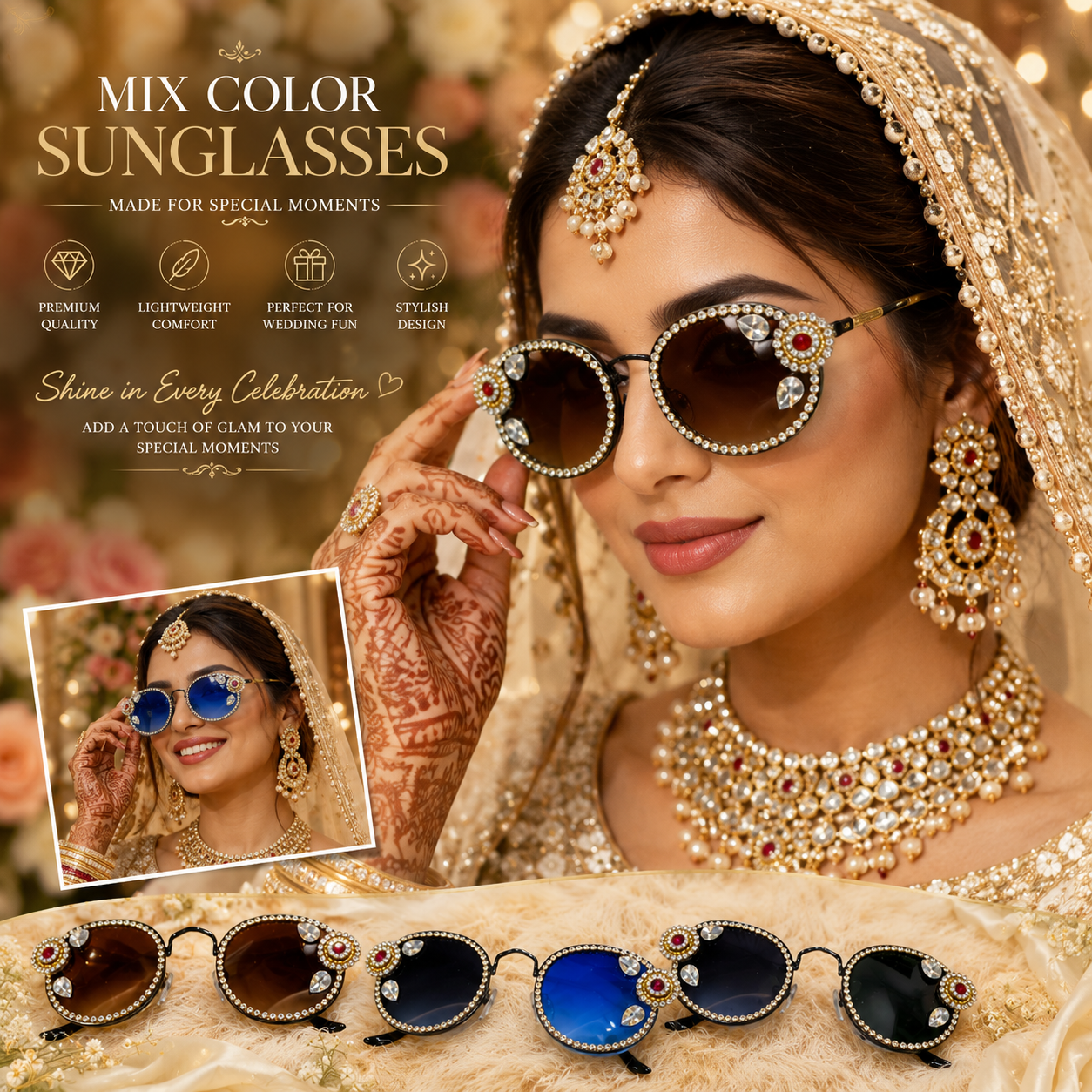 Baraati Wedding Fun Sunglasses for Wedding & Haldi | Designer Party Goggles | Nyota