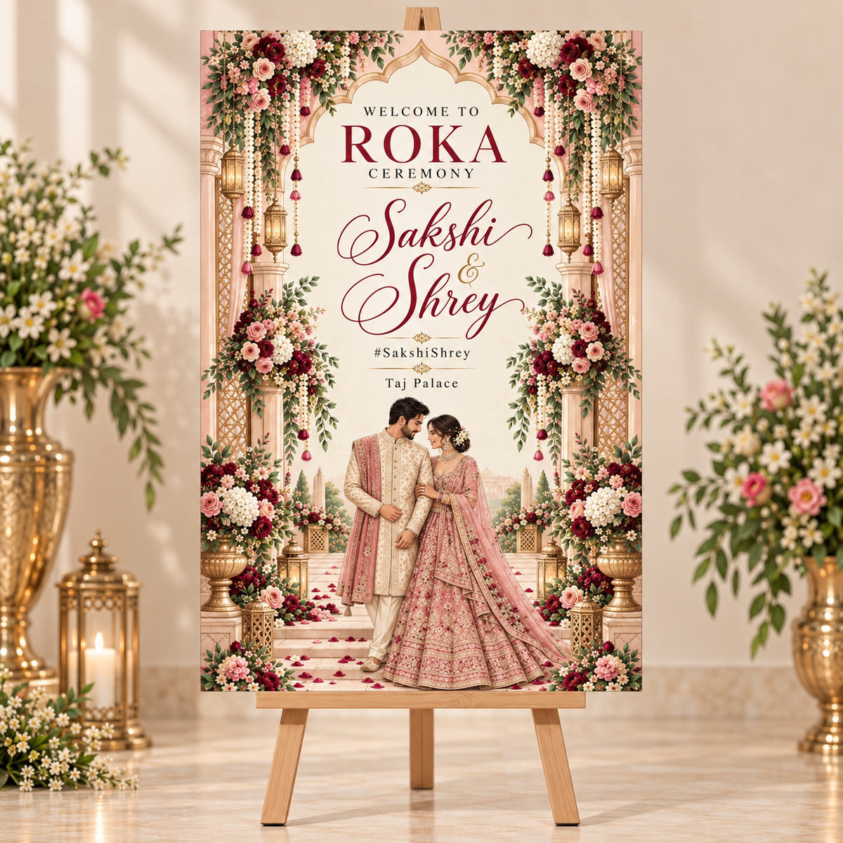 Dusty Pink Roka Ceremony Welcome Sunboard