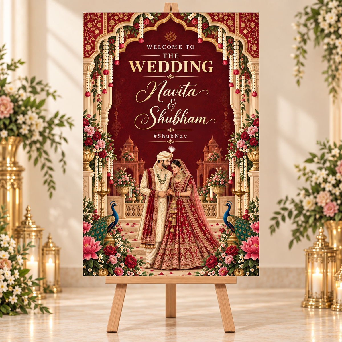 Traditional Red Indian Wedding Welcome Sunboard