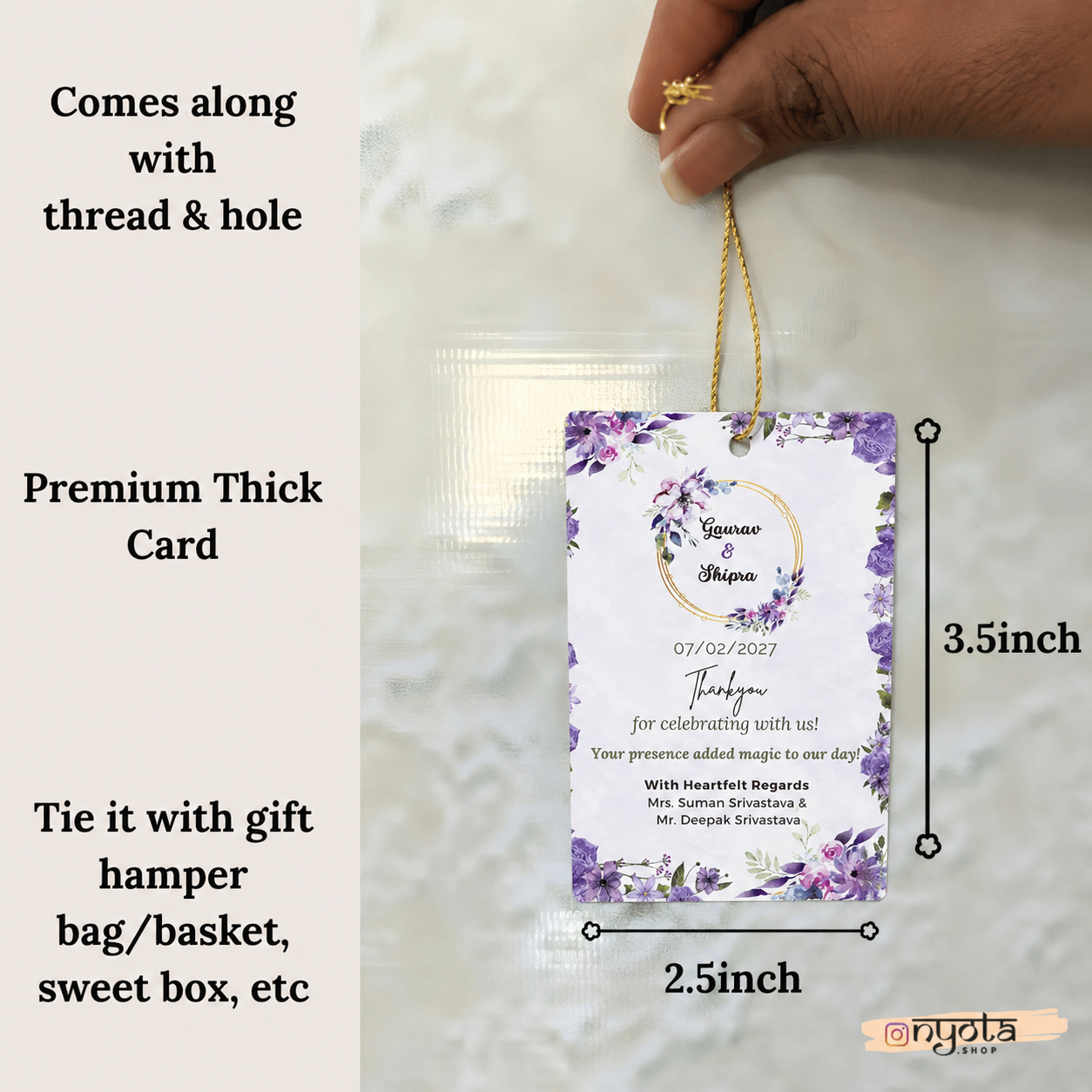 Elegant Purple Wedding Thank You Gift Tag