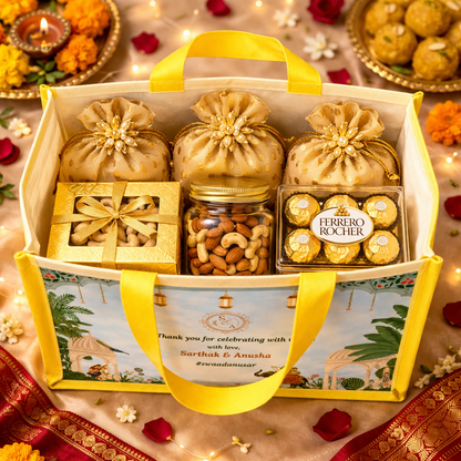 Personalized Wedding Gift Bag Blue Pichwai Theme | Premium Return Gift Hamper Bag for Indian Weddings