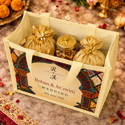 Personalized Wedding Gift Bag Royal Mandap Theme | Premium Return Gift Hamper Bag for Indian Weddings