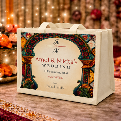 Personalized Wedding Gift Bag Royal Mandap Theme | Premium Return Gift Hamper Bag for Indian Weddings