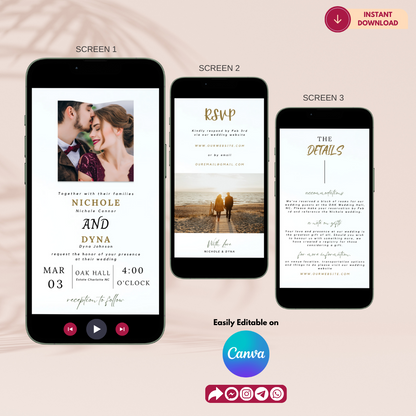 Modern Electronic Wedding Invitation, Wedding Digital, Minimalist Online, Details