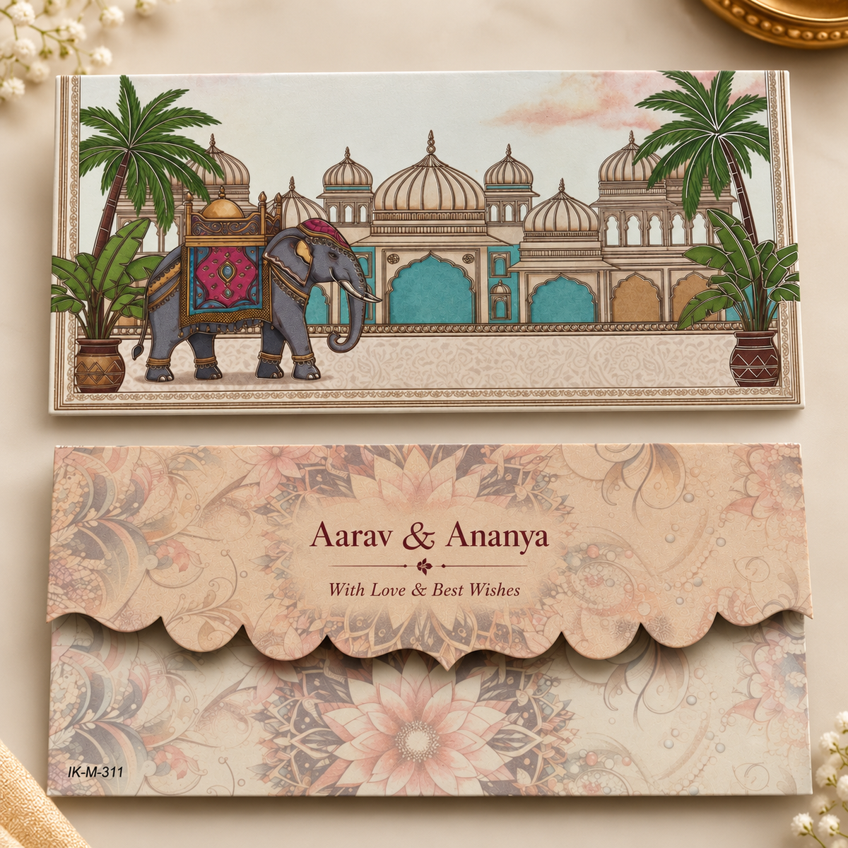 Ethnic Creamy Gold Foil Shagun Envelope