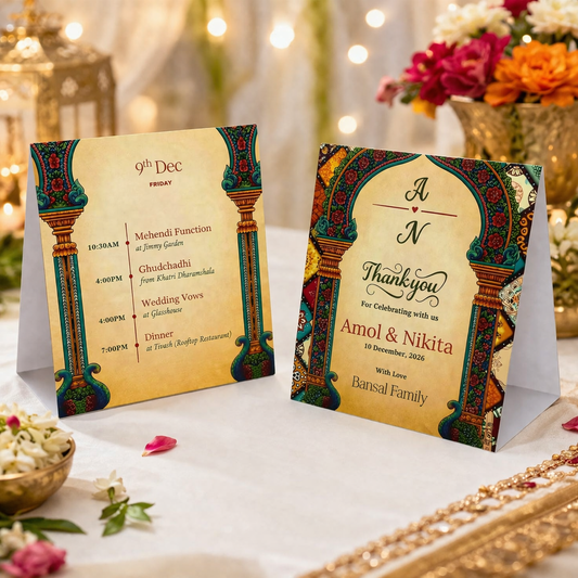 Personalized Wedding Tent Card | Table Display Welcome & Itinerary Card for Indian Wedding Decor Royal Mandap