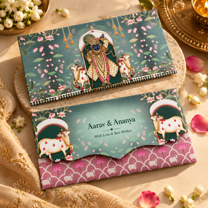 Shree Nath Ji Tri Fold Gold Foil Shagun Envelope