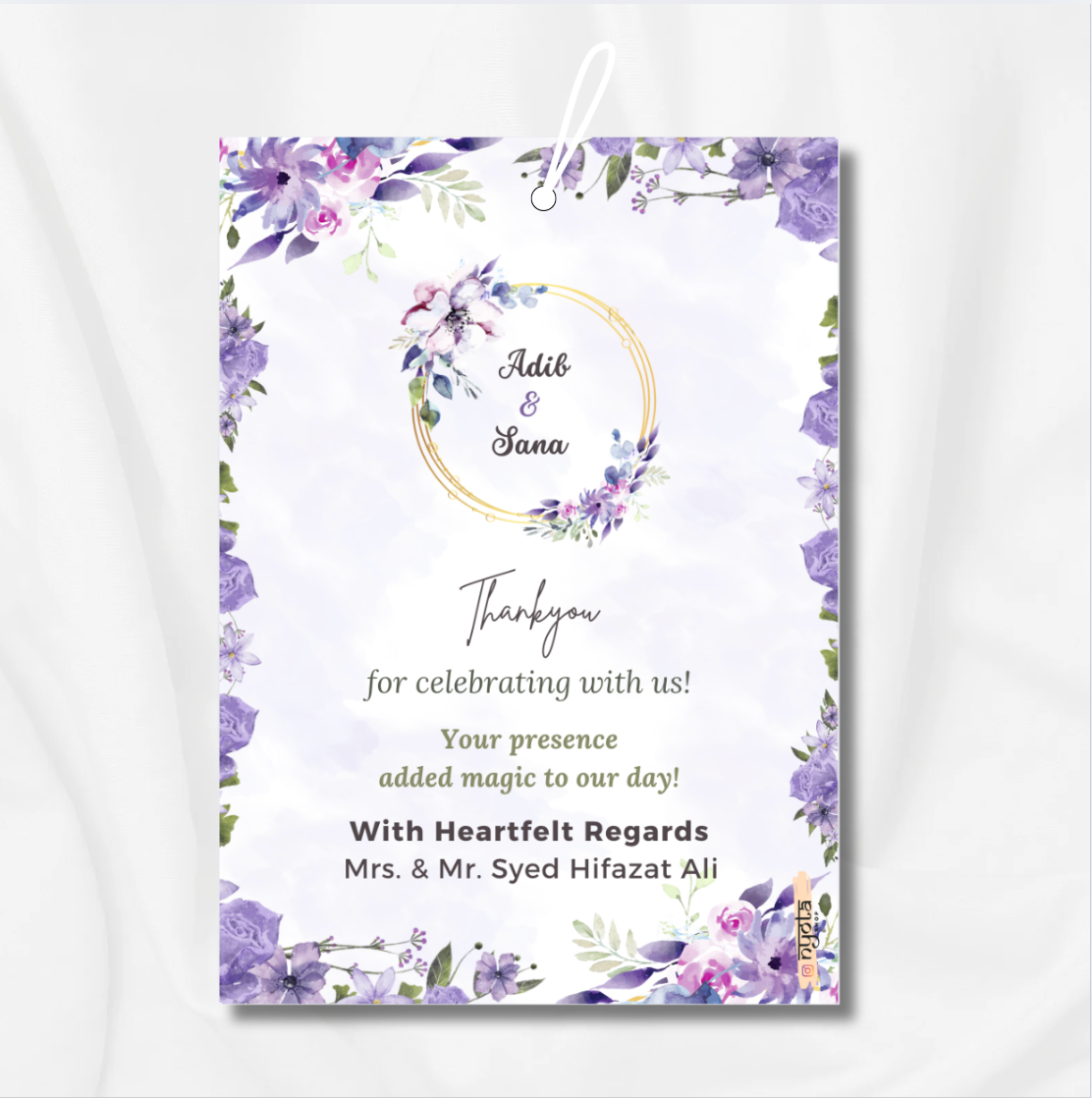 Elegant Purple Wedding Thank You Gift Tag