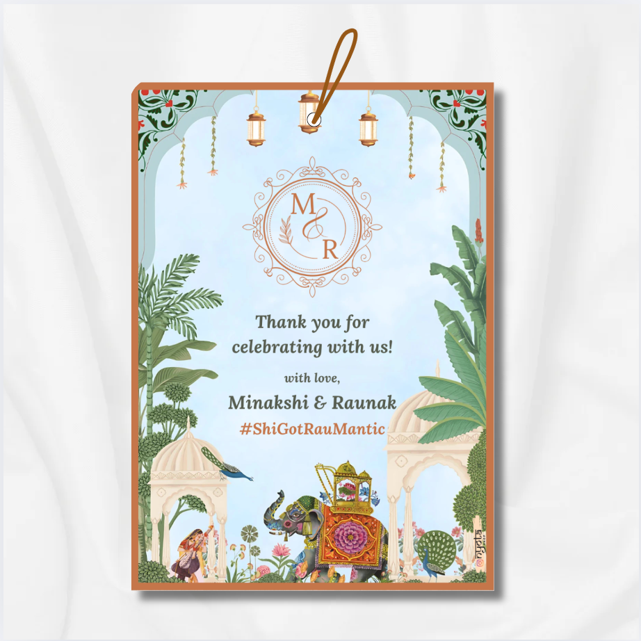 Blue Pichwai Theme Wedding Gift Thank You Card