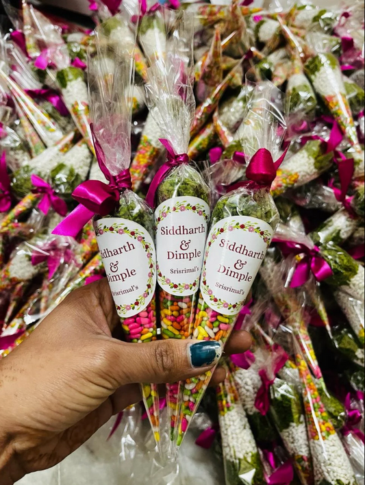 Saunf (Mouth-freshener) Cones Mehendi Favours with stickers