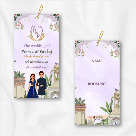 Lavender Pichwai Theme Wedding Luggage Tag