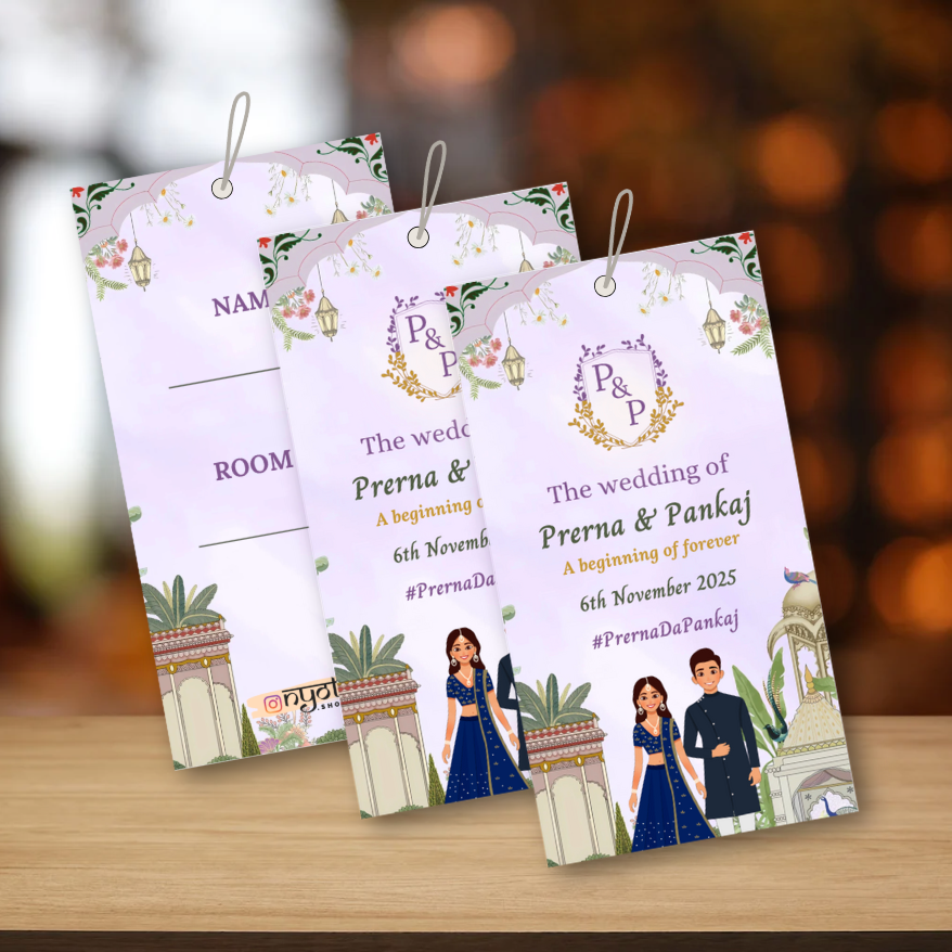 Lavender Pichwai Theme Wedding Luggage Tag