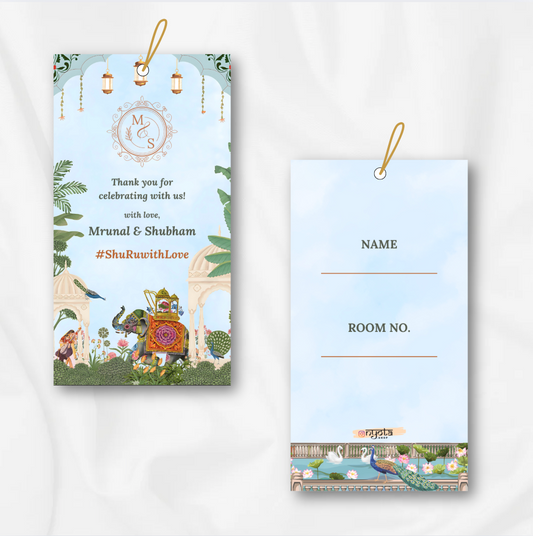 Blue Pichwai Theme Wedding Luggage Tag