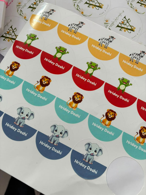 Animal Pastel Theme Personalised Kids Name Round Sticker