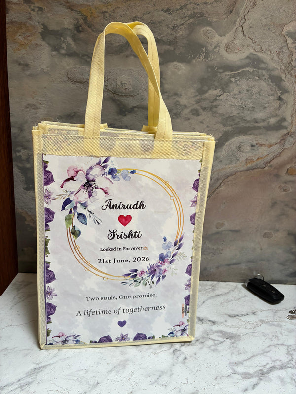 Personalized Wedding Welcome Tote Bag | Custom Wedding Thank You Gift Bag for Guests | Floral Return Gift Bag with Couple Names & Date