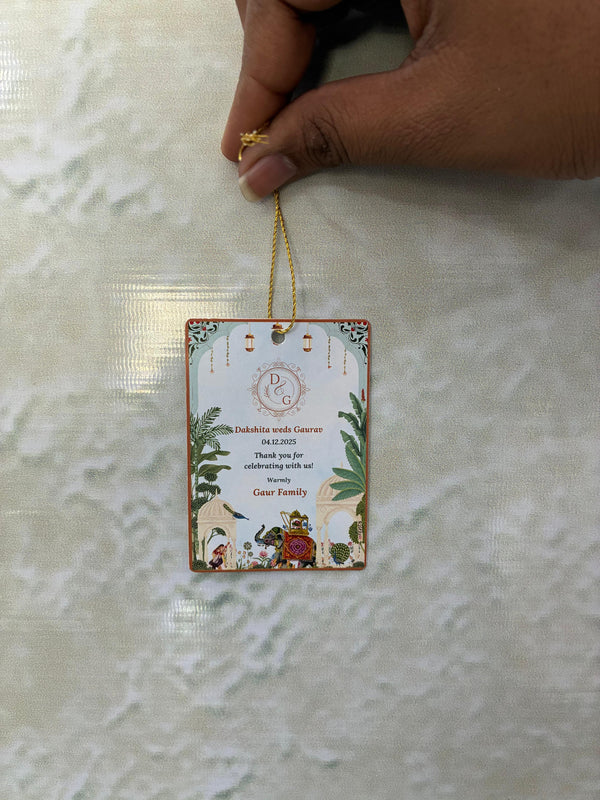 Blue Pichwai Theme Wedding Gift Thank You Tag