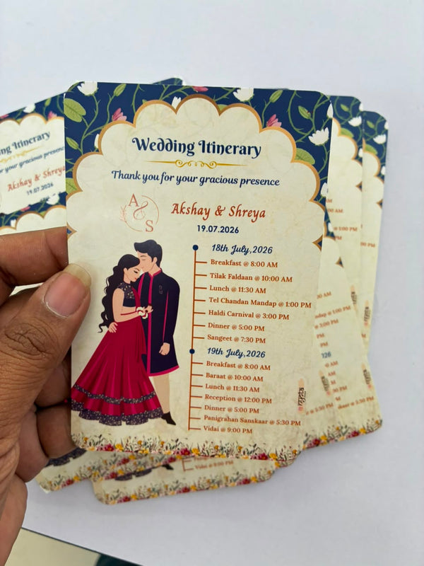 Printed Indian Wedding Royal Itinerary Card