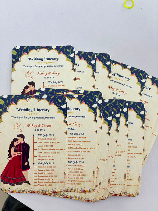 Printed Indian Wedding Royal Itinerary Card